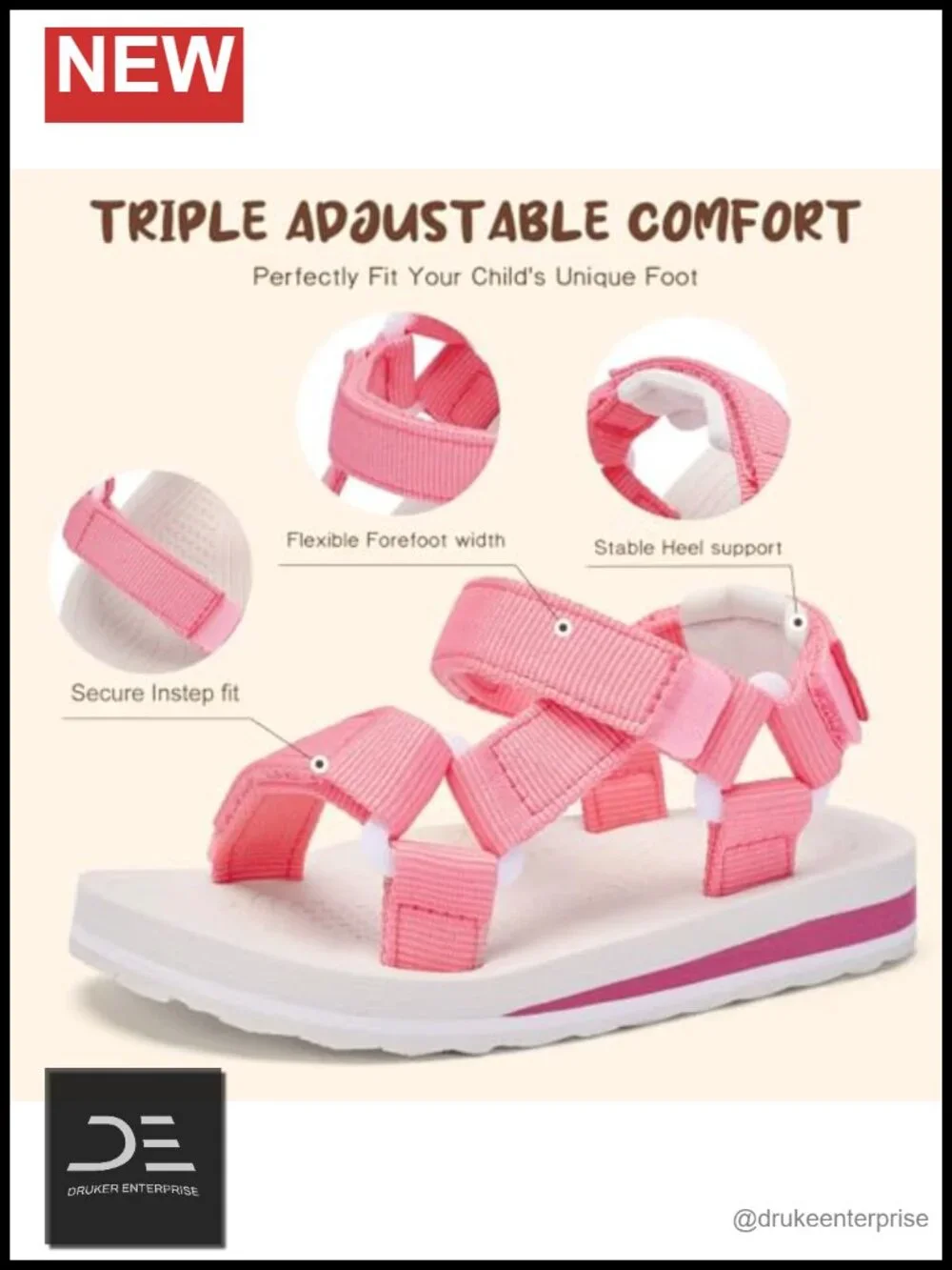 Toddler Sport Sandals, Triple Adjustable Open Toe Quick-Dry Beach Shoes